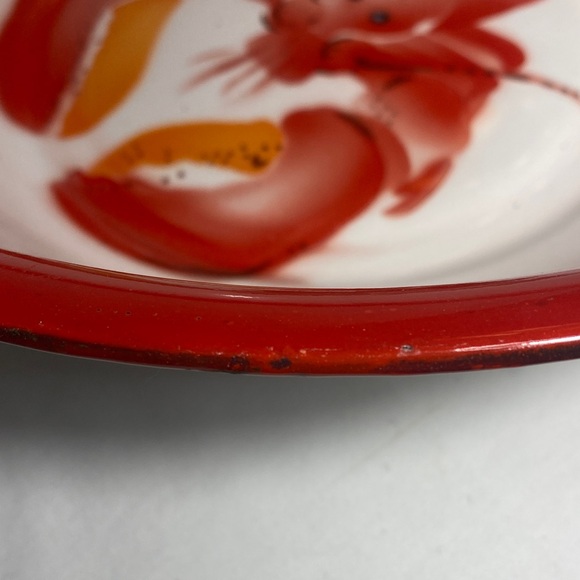 Vintage Red and Orange Lobster Enamelware Metal Bowl by Bon Voyage - Picture 7 of 9